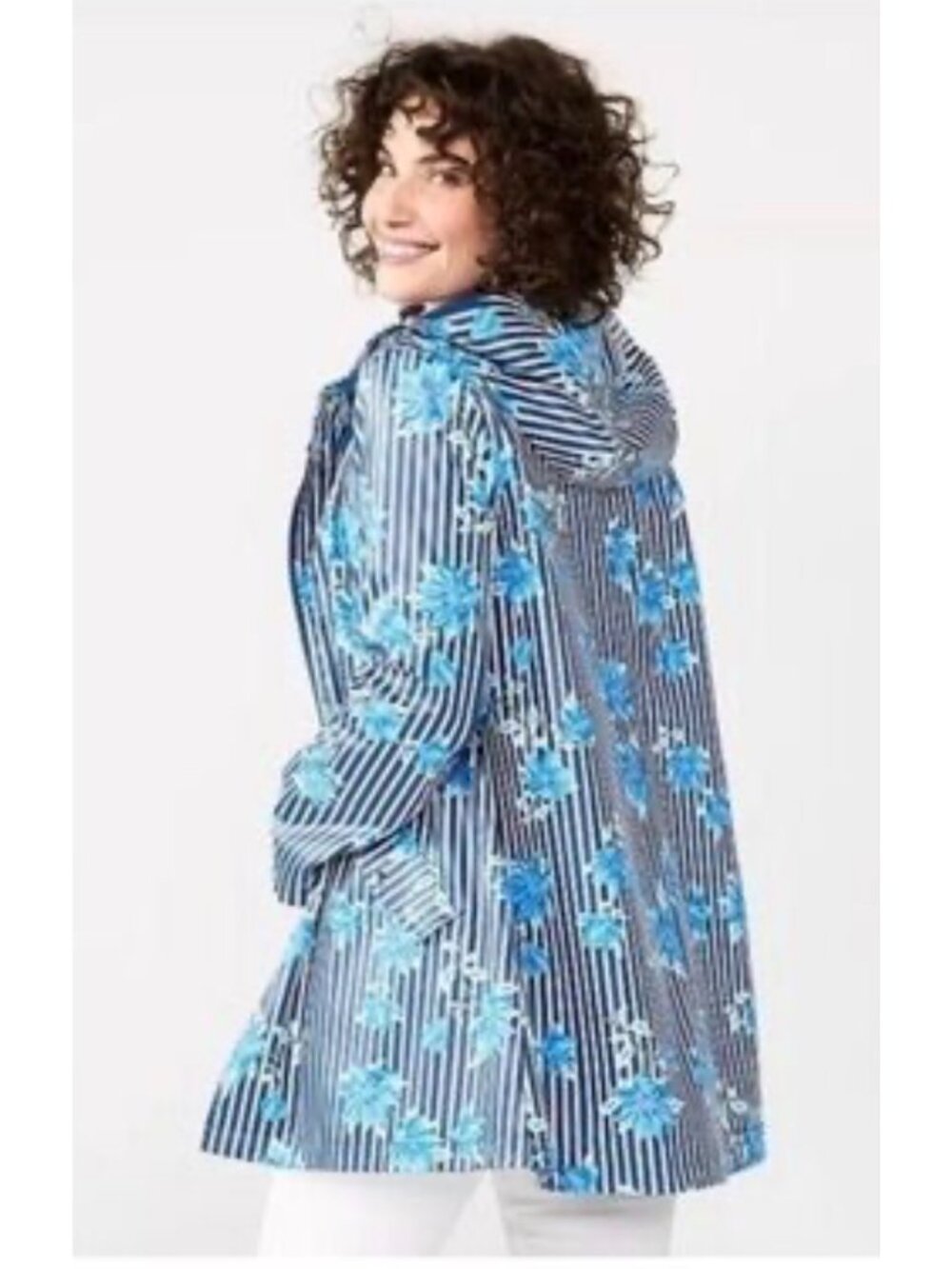 Draper James RSVP Blur Floral Striped Lined Raincoat Size XL